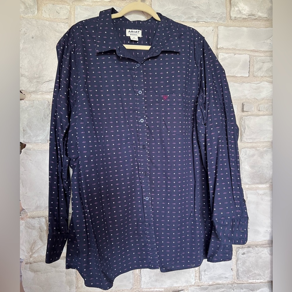 Ariat 3x dark navy/purple/white print western/button down shirt
